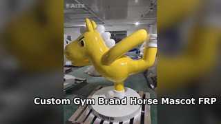 Cute Cartoon Yellow Horse Fiberglass Mascot Sculpture For Gym Decor