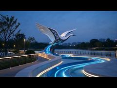 Stainless Steel Egret Sculpture with LED Water Feature | Custom Outdoor Landscape Art