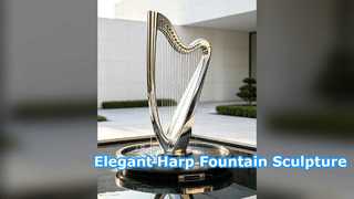 Modern Stainless Steel Harp Water Fountain Sculpture