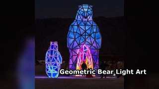 Patung Cahaya Beruang Geometris 3D Seni LED RGB