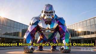 Polygon Iridescent Gorilla Sculpture | Large Stainless Steel Art Statue