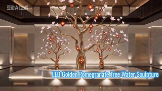 Illuminated Stainless Steel Pomegranate Tree Water Feature Sculpture for Mall Exhibition Hall Park 