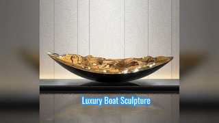 Modern Boat Sculpture Gold Black Steel Art