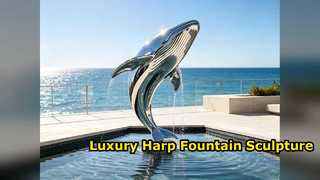 Modern Stainless Steel Harp Water Fountain Sculpture