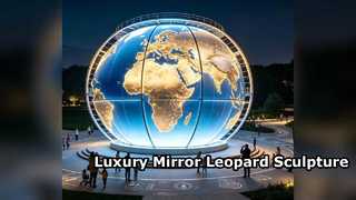Mirror Mosaic Stainless Steel Leopard Sculpture Art