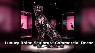 Luxury Marble Swirl Rhinoceros Fiberglass Sculpture Decor