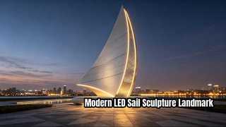 Modern Stainless Steel Sail Sculpture LED Art Installation