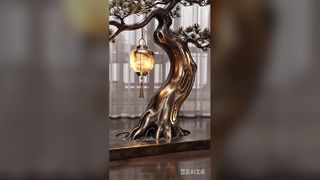 New Chinese Style Illuminated Metal Tree Floor Sculpture