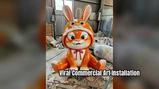 Cute Lion Dance Rabbit Sculpture Commercial Decor